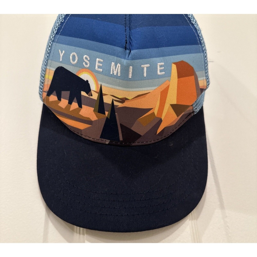 Yosemite National‎ Park Trucker Hat Blue w Bear Impact Snapback Cap Adjustable